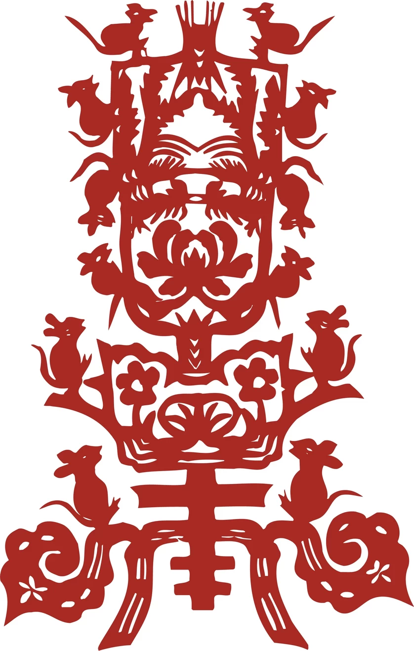 中国风中式传统喜庆民俗人物动物窗花剪纸插画边框AI矢量PNG素材【1737】